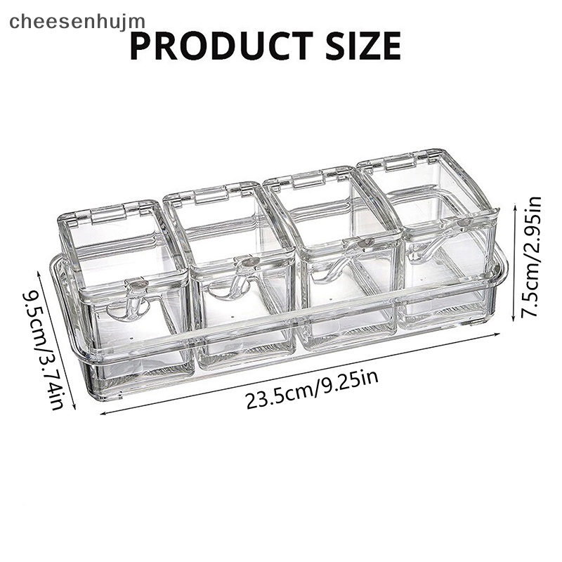 Hộp Đựng Gia Vị 4 Ngăn Bằng Acrylic Trong Suốt Đa Năng Tiện Dụng Cho Nhà Bếp
