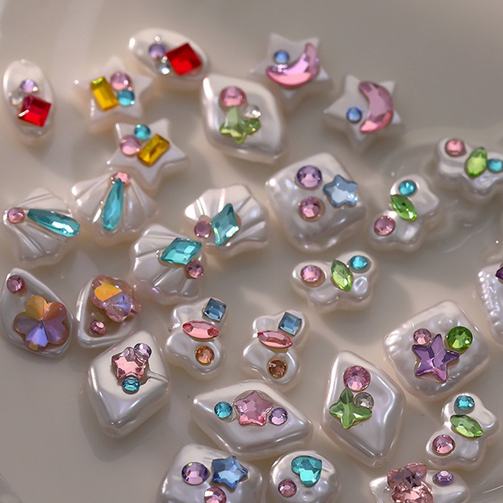 Phụ Kiện Trang Trí Móng Tay Nghệ Thuật Đính Ngọc Trai Và Vỏ Sò Ngôi Sao Người Ngoài Hành Tinh Siêu Flash