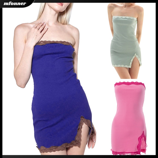 Đầm Ren Không Tay Co Giãn Màu Sắc Trơn Quyến Rũ Dành Cho Nữ