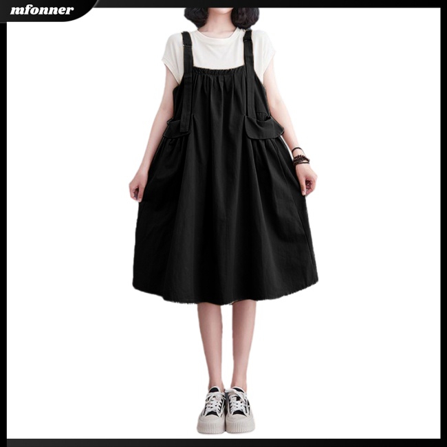 Đầm Xòe Mini Hai Dây Màu Trơn Có Túi Điều Chỉnh Được Thời Trang Mùa Hè Cho Nữ