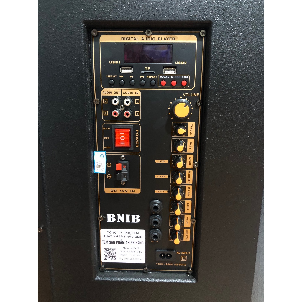 Loa kéo BNIB 12A bass 30, 3 đường tiếng, âm thanh TWS sống động | Bo mạch chống hú | Kèm 2 míc UHF | Thùng gỗ cao cấp