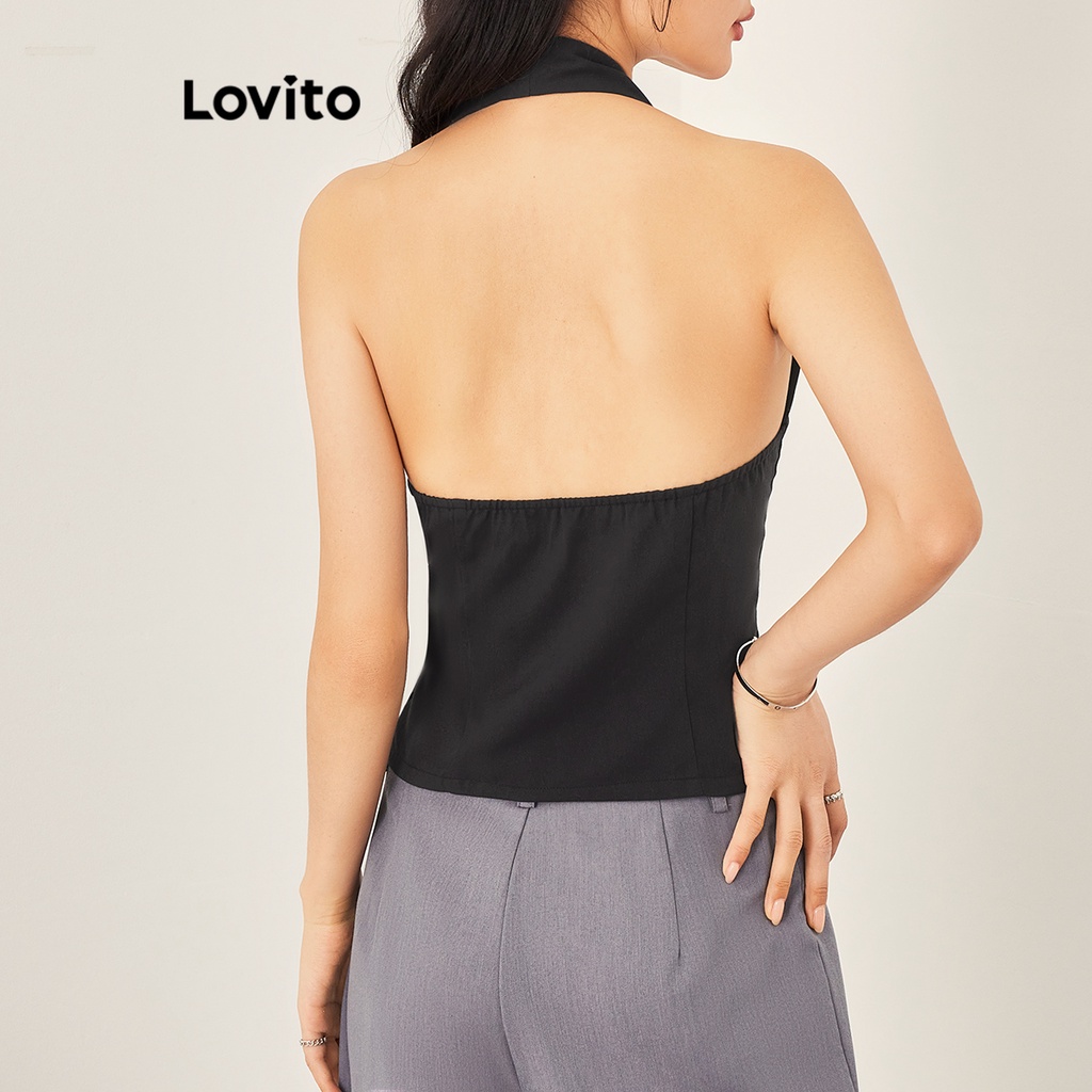 Áo croptop Lovito không tay màu trơn phối nút phong cách thường ngày dành cho nữ L53AD082