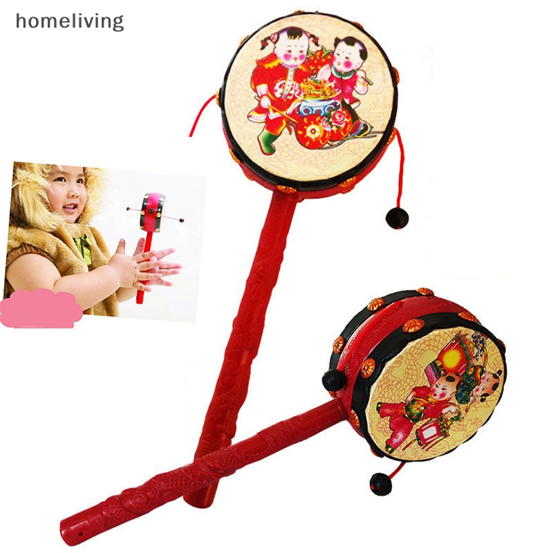 Trống Lục Lạc Đồ Chơi Bằng Nhựa Màu Đỏ Đen Phong Cách Trung Hoa Truyền Thống Dành Cho Trẻ