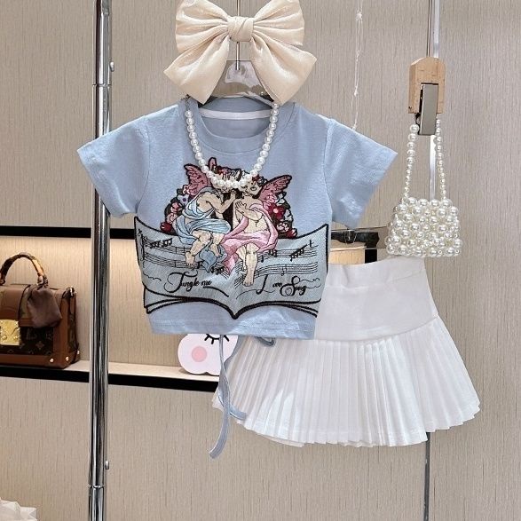 Set Áo Thun Ngắn Tay Và Chân Váy Xếp Ly Thời Trang Mùa Hè Cho Bé Gái
