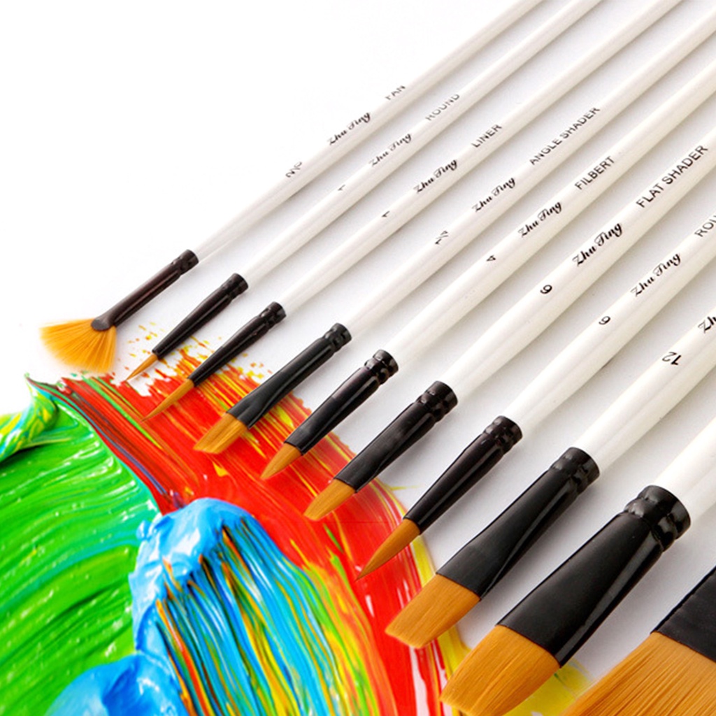 Set 10 Cọ Vẽ Màu Nước Chống Trượt Tay Cầm Dễ Sử Dụng Cho Người Mới Bắt Đầu