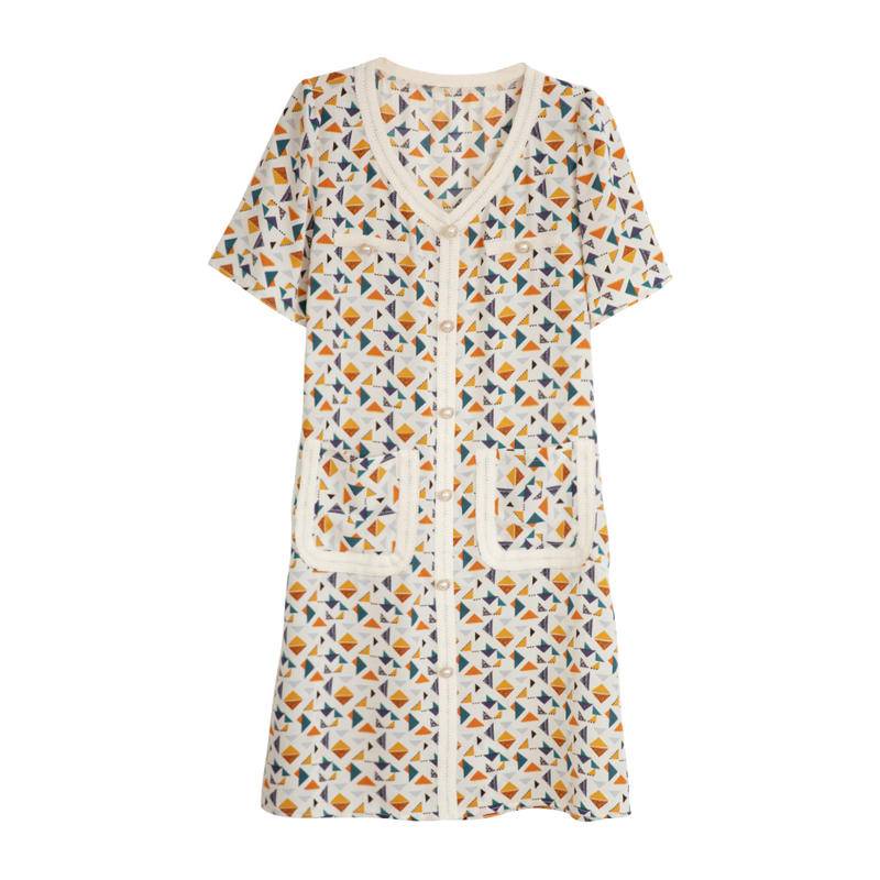 Đầm Ngắn Tay Cổ Chữ V Dáng Rộng In Họa Tiết Hoa Phong Cách Hàn Quốc Thanh Lịch Thời Trang Mùa Hè 2023 Cho Nữ 40KG-90KG