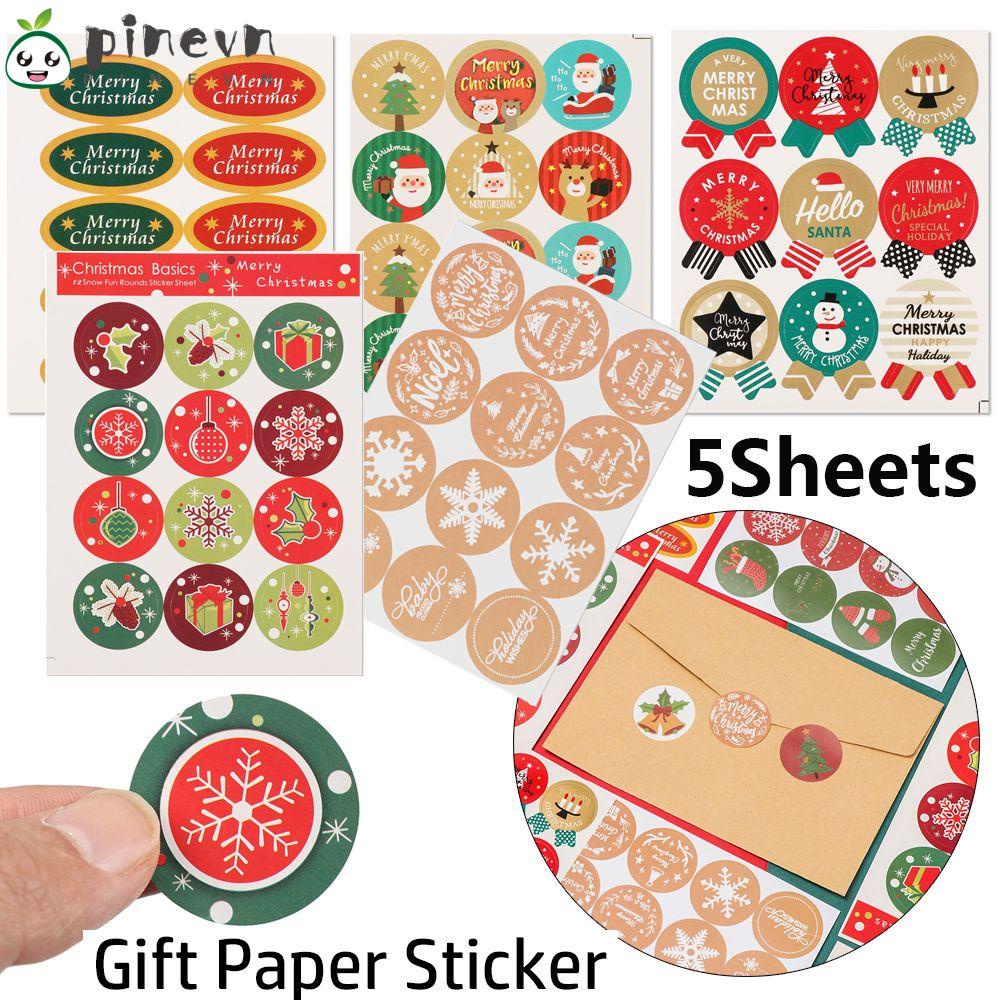 Set 5 Tấm Nhãn Dán Trang Trí Túi Bánh Kẹo Bằng Giấy Họa Tiết Giáng Sinh