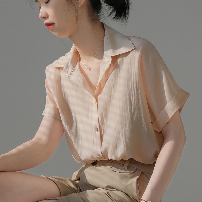 Áo Sơ Mi Mỏng Nhẹ Tay Ngắn Phong Cách Thời Trang Retro Dành Cho Nữ