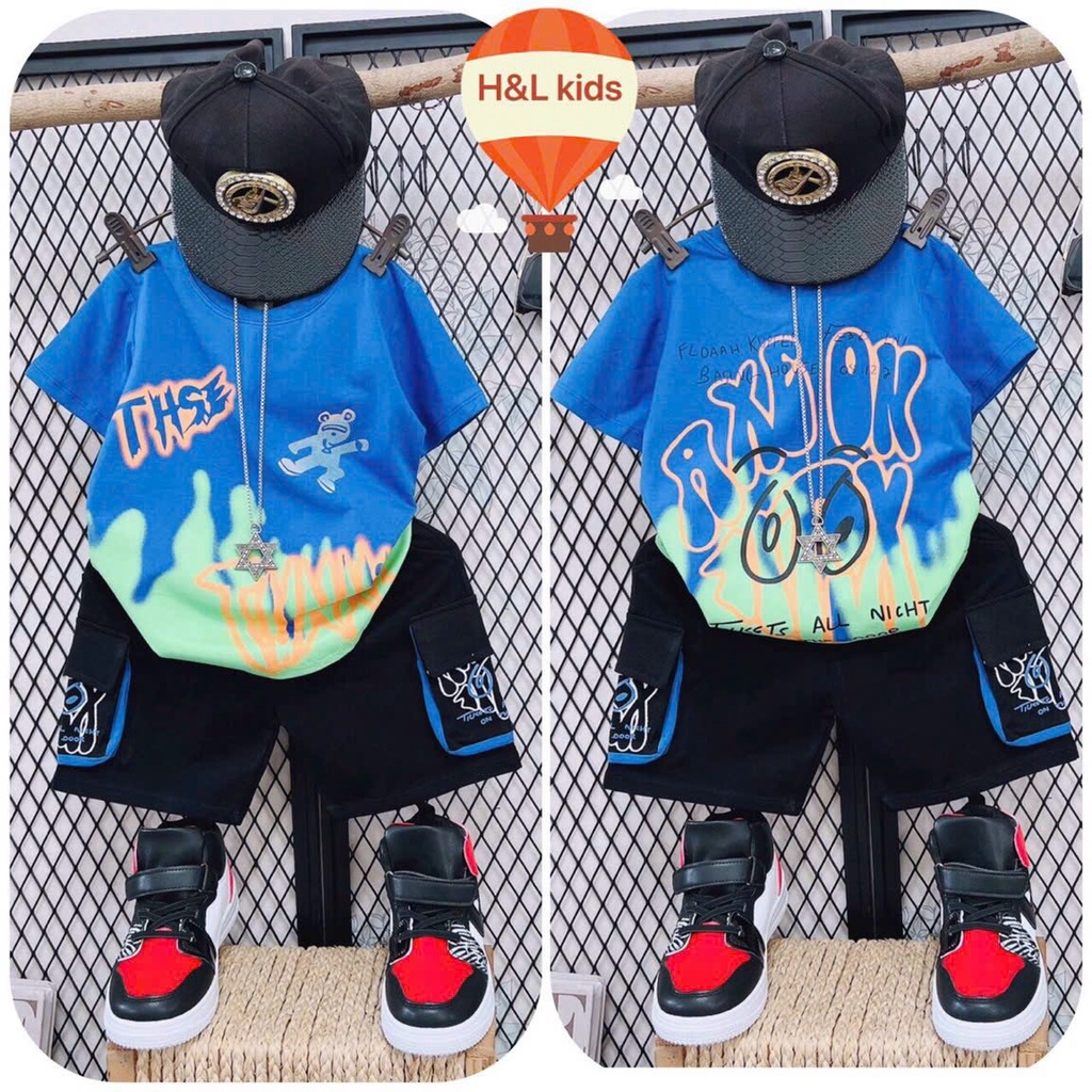 Bộ thun cotton in charm H&L cho bé trai