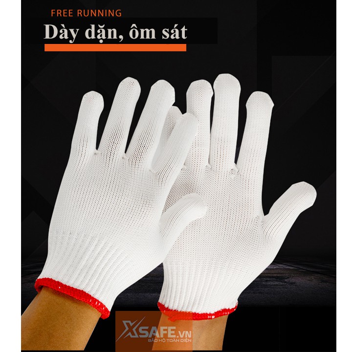 Găng Tay Bảo Hộ Lao Động Sợi Poly 50G Ôm Sát, Chống Trượt, Chống Giãn, Thao Tác Linh Hoạt (Màu Trắng-Loại Dày)