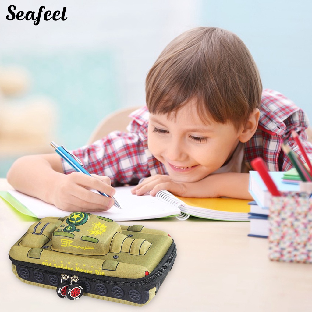 Túi Đựng Bút Chì Sức Chứa Lớn Có Khóa Kéo Hình Xe Tăng Dễ Thương