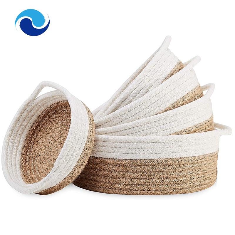 Set 5 Giỏ Tròn 100% Cotton Tự Nhiên Đựng Đồ Chơi Cho Bé