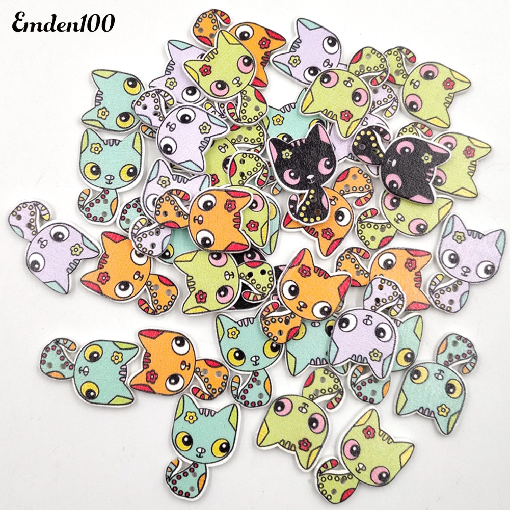 50 Nút Gỗ Hình Mèo Dễ Thương Tự Khâu Trang Trí Sách Kỉ Niệm