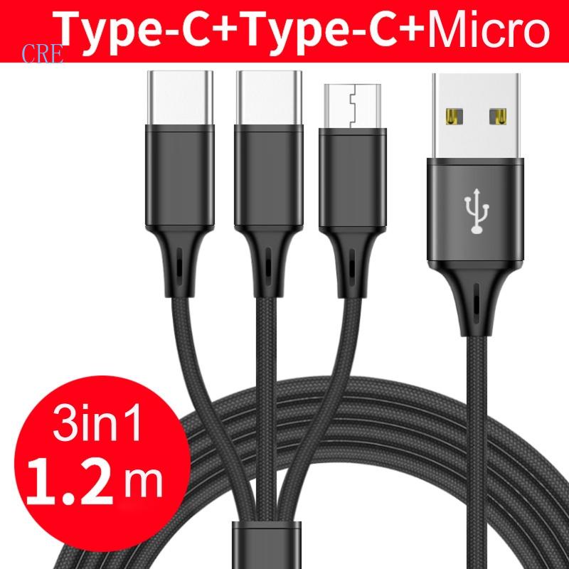 Dây Cáp Sạc Nhanh USB 3 Trong 1 Sang 1xMicro USB + 2xType-C
