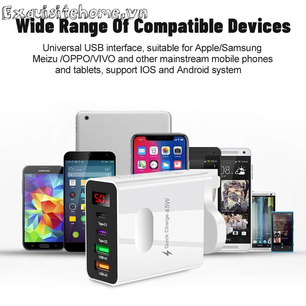 Bộ SạC Nhanh 45W 2 CổNg USB 4 CổNg DàNh Cho iPhone 14 Xiaomi Samsung