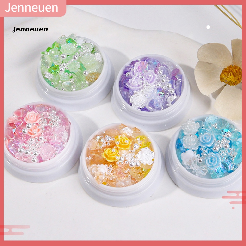 1 Hộp Phụ Kiện Trang Trí Móng Tay Chống Rơi Hình Gấu Hoa Hồng Trái Tim Xinh Xắn Cho Bạn Gái