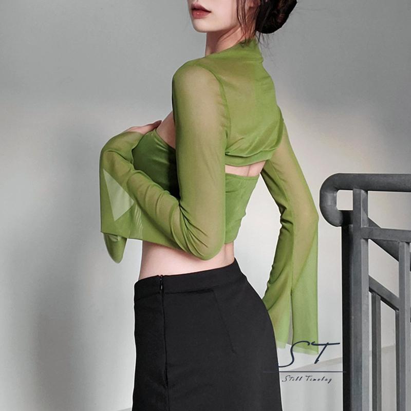 Set Áo Croptop Trễ Vai Tay Dài + Áo Khoác Cardigan Co Giãn Thời Trang Đường Phố M5 Cho Nữ