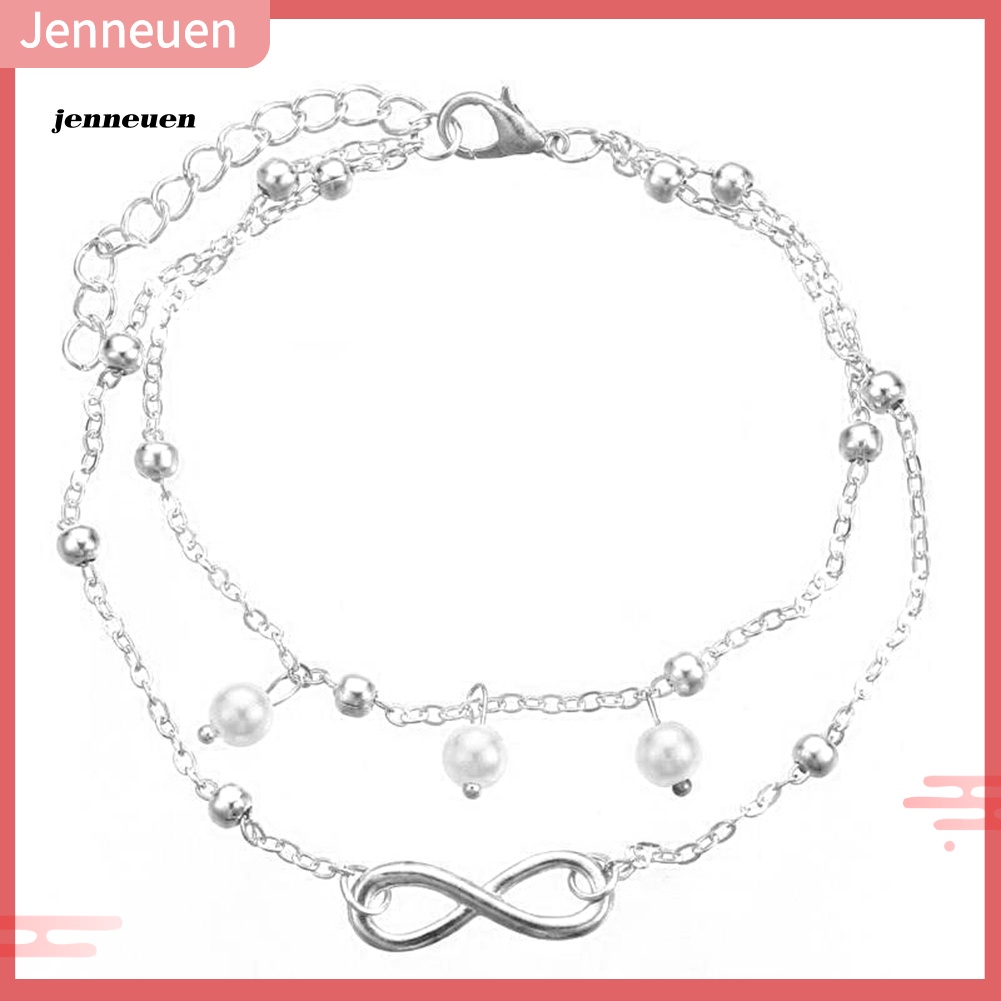 Lắc Chân 2 Lớp Đính Hạt Ngọc Trai Giả Hình Thánh Giá Thời Trang Cho Nữ