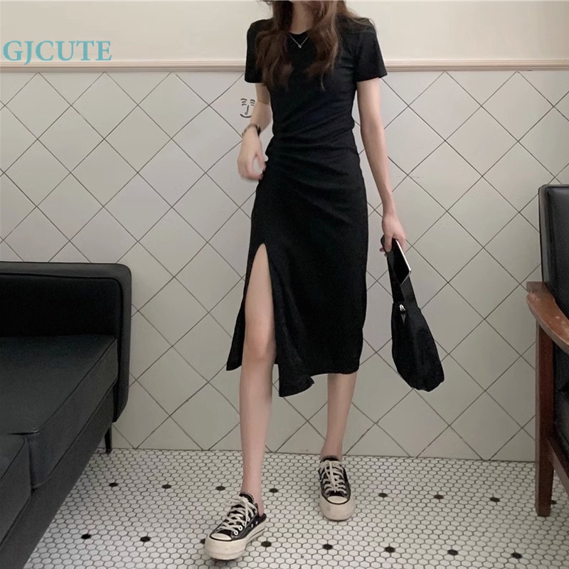 Đầm Midi Màu Trơn Xẻ Tà Eo Cao Gợi Cảm Thời Trang Mùa Hè Cho Bạn Gái