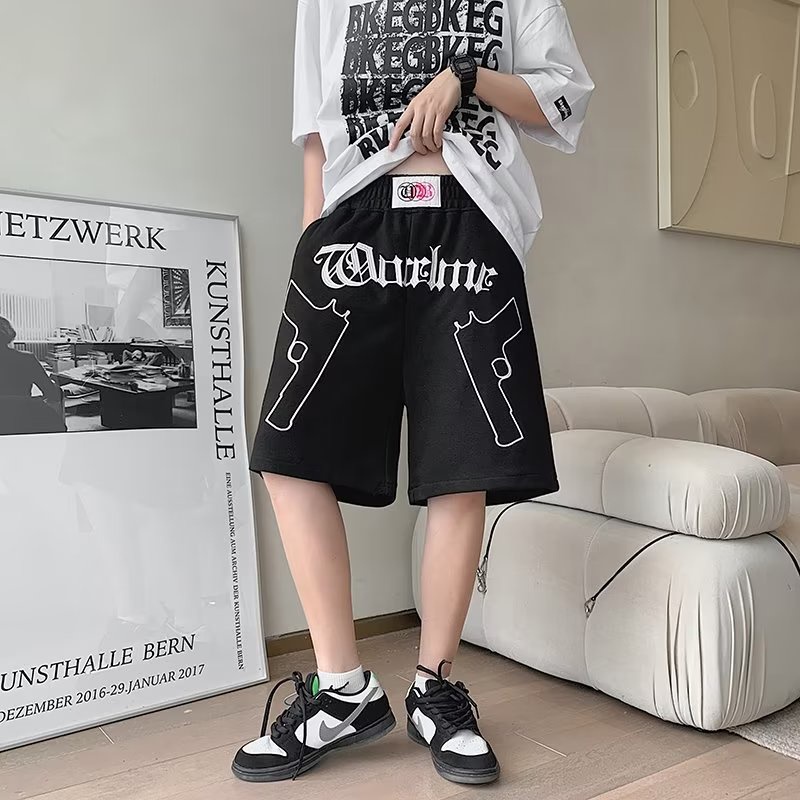 Quần ngắn ống rộng Thêu Chữ Thời Trang Cho Nam Nữ