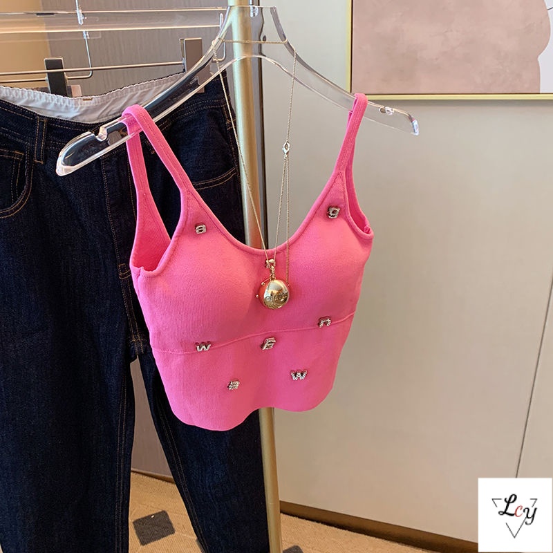 Pure Desire Hot Girl Áo Hai Dây Dệt Kim Ôm Dáng Phong Cách Công Nghiệp Mùa Hè 2023 Quyến Rũ Cho Nữ