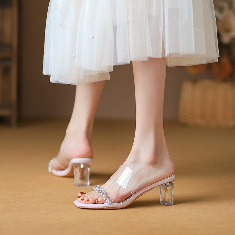 Big Size 35-42 Dép Cao Gót nữ Đế Vuông hở gót phối dây cao 7/9cm