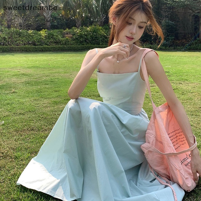 Swe backless ren-up mùa hè giản dị sexy Y2K Midi ăn mặc phụ nữ phong cách bãi biển bên váy drn
