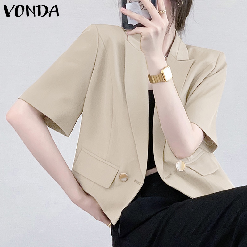 Áo Khoác Blazer Ngắn Tay Cài Nút Thời Trang Hàn Quốc Cho Nữ