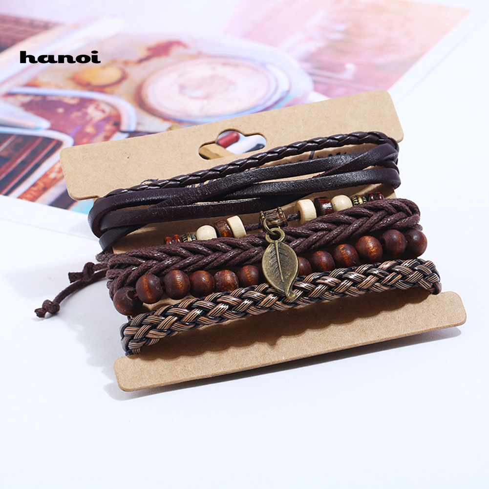 Set 4 Vòng Tay Bện Dây Giả Da Nhiều Lớp Thời Trang Cho Nam