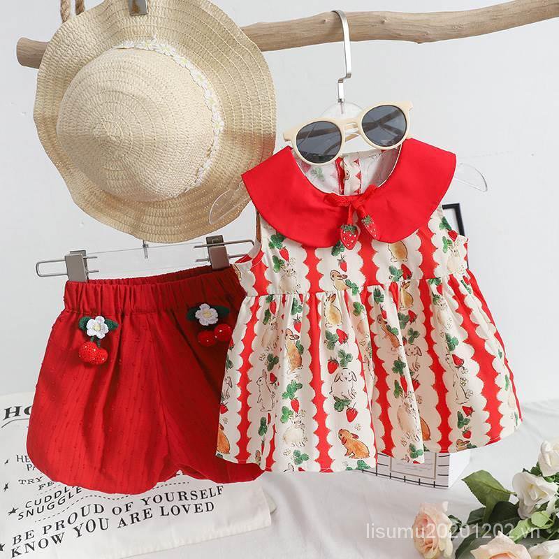 Bộ Áo Liền Quần Cổ Búp Bê In Họa Tiết Hoạt Hình Dễ Thương Thời Trang Mùa Hè Cho Bé Gái