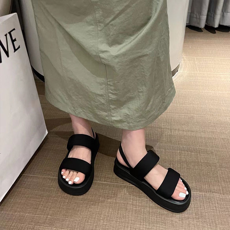 MUCHAO Dép Sandal Đế Bằng Dày Dặn Thắt Nơ Xinh Xắn Thời Trang Cho Nữ