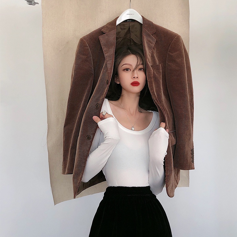 Sexy skinny long-sleeved t-shirt u-neck thoải mái hàng đầu của phụ nữ mùa thu hzfwc8151