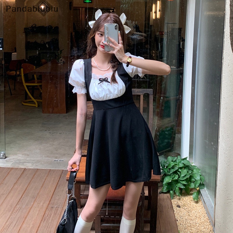 Đầm Nữ Ren chắp vá fack hai mảnh Mini Kawaii phong cách Nhật Bản học sinh ngọt ngào thời trang Lolita Mùa Hè Thiết kế thời trang đường phố Joo