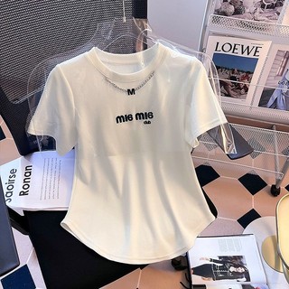 Thư nữ t-shirt chain irregular solid color t-shirt