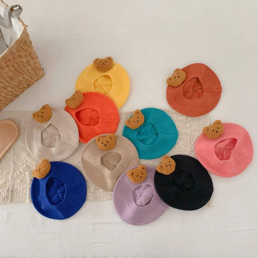 Mũ Nồi Dệt Kim Hình Gấu Hoạt Hình Nhiều Màu Phong Cách Vintage Dành Cho Bé Gái