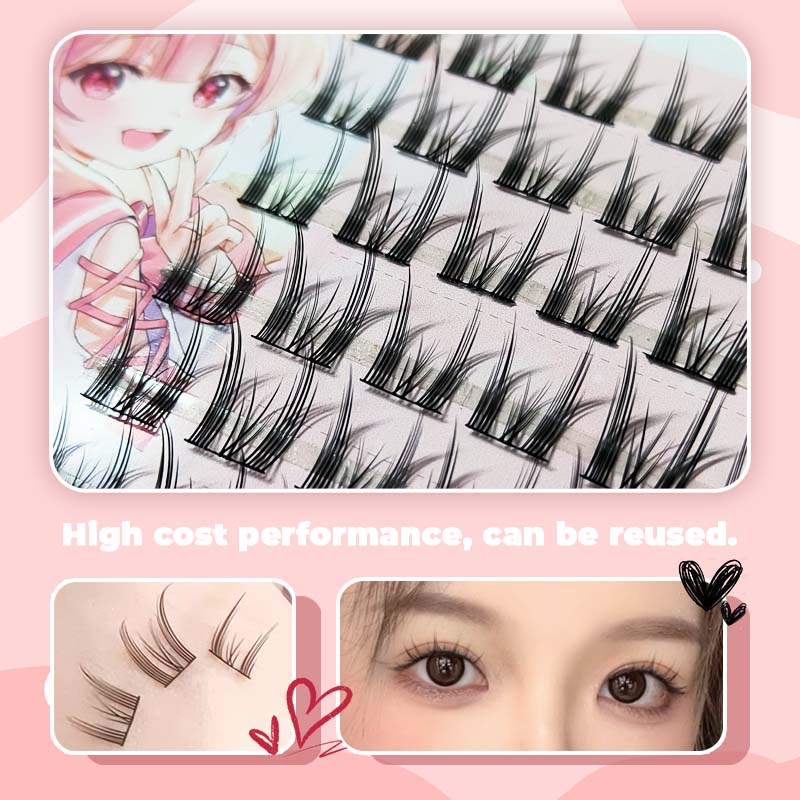 Bộ 42 cụm lông mi giả Derf dày dài cong tự nhiên 3D DIY