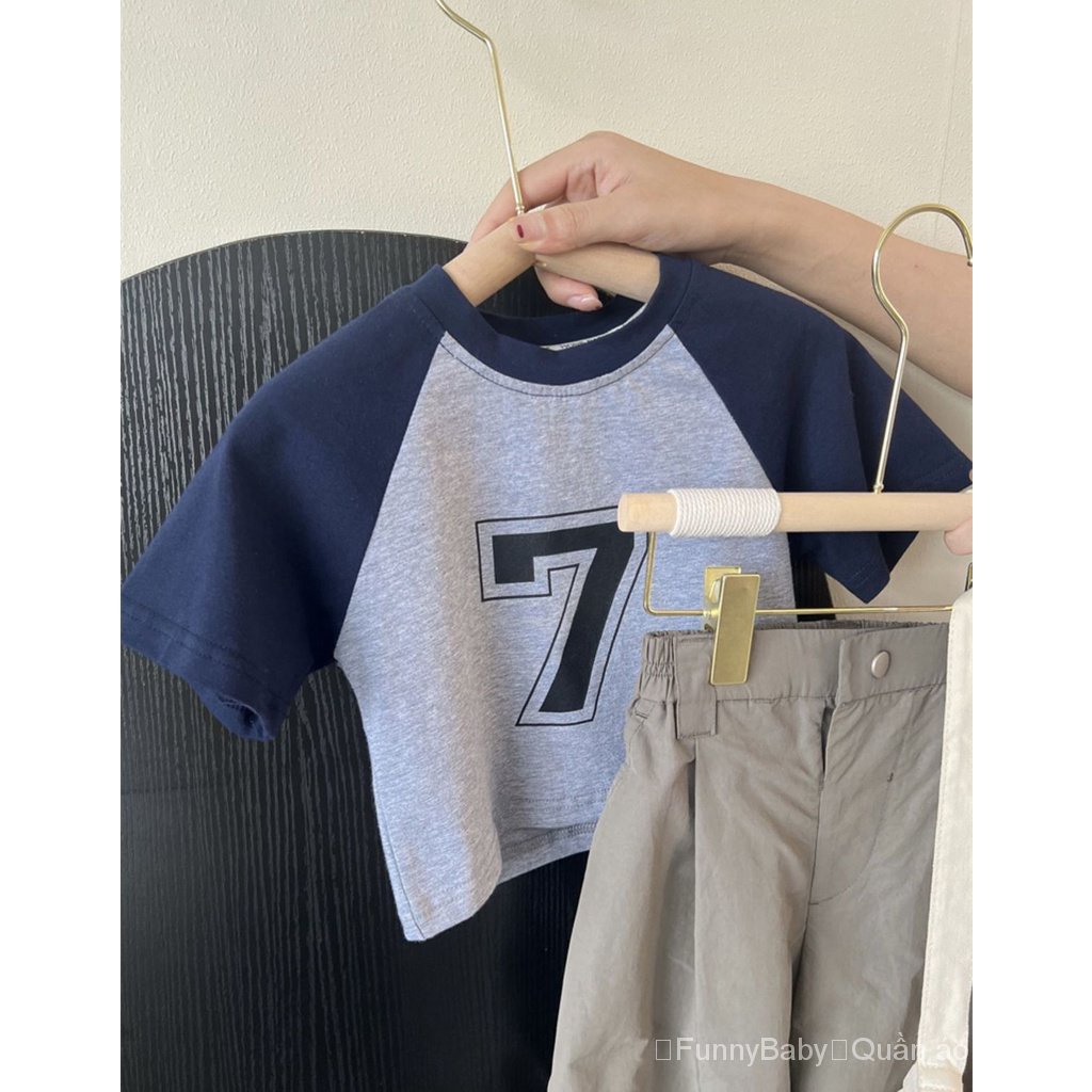 Áo Thun Cotton Tay Ngắn Màu Sắc Tương Phản Phong Cách Phương Tây Thời Trang Mùa Hè Cho Bé Gái