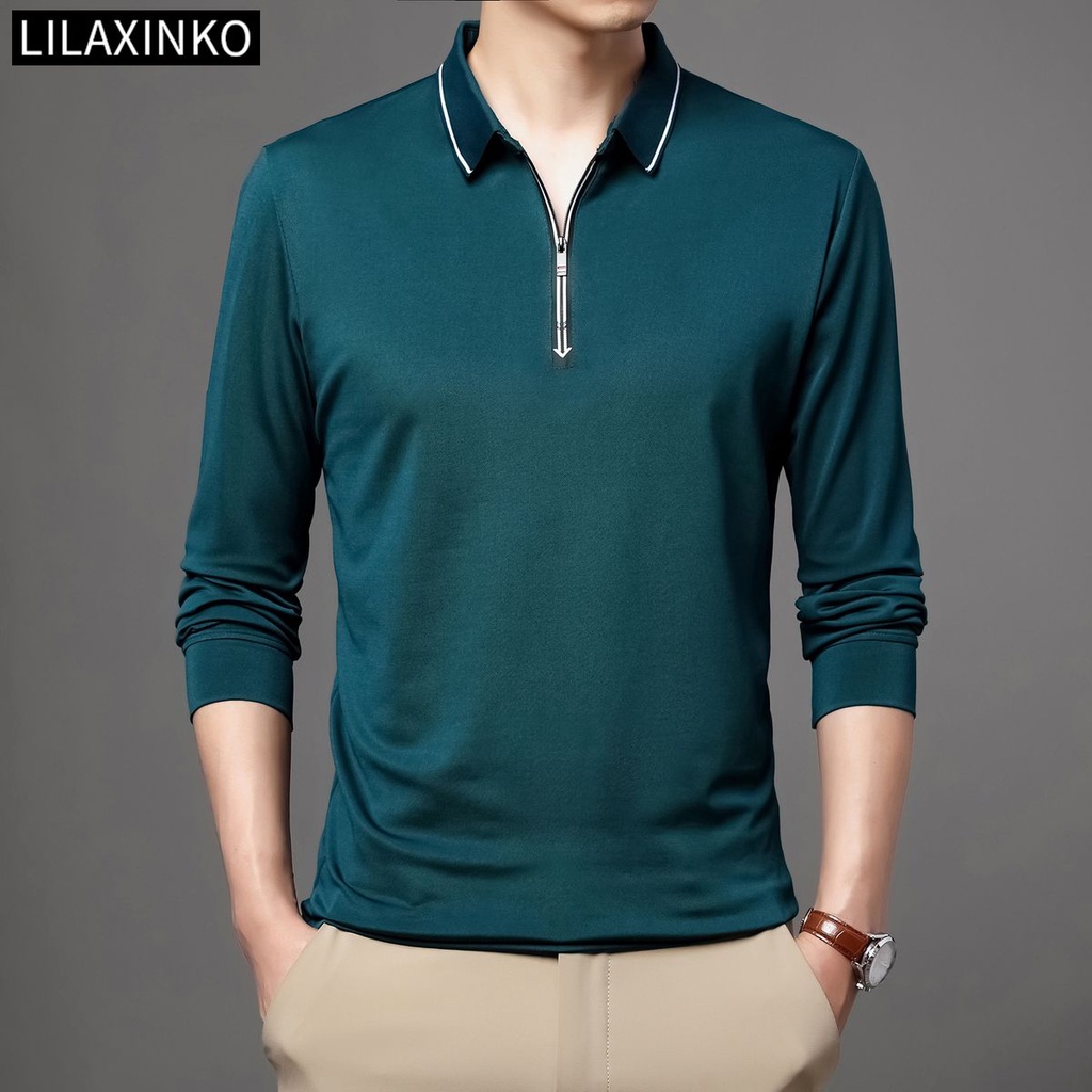 Áo Thun Polo Tay Dài Có Khóa Kéo 6 Màu Trơn Thời Trang Dành Cho Nam