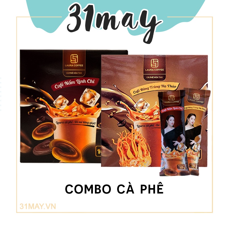 Combo 2 Hôp Cà Phê Nấm Linh Chi + Cà Phê Đông Trùng Hạ Thảo Nhật Kim Anh Chính Hãng Laura Coffee