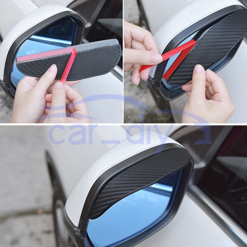 Set 2 Tấm Che Mưa Bằng PVC Họa Tiết Sợi Carbon Thông Dụng Trang Trí Gương Chiếu Hậu Xe Hơi