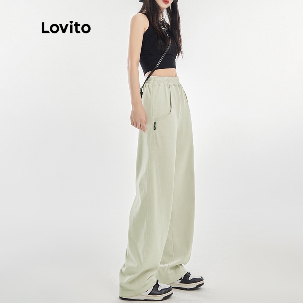 Quần dài Lovito màu trơn có túi cơ bản phong cách thường ngày cho nữ LNA07152