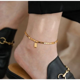  Lắc Chân Nữ Hạt Vuông Mặt Hình Thỏi Vàng Chất Liệu Titan Không Đen Không Ngứa Bilyshop TT4701 