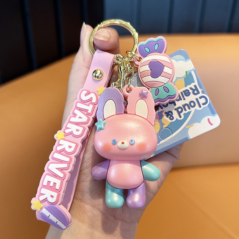 Móc Khóa Hình Thỏ Hoạt Hình Màu Cầu Vồng Xinh Xắn