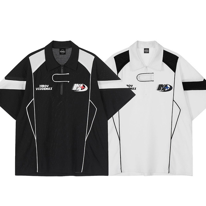 Áo Thun polo Tay Ngắn Màu Sắc Tương Phản Phong Cách retro Mỹ Thời Trang Cho Nam