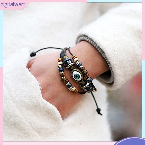 Vòng Tay Da Mặt Hình Mắt Thổ Nhĩ Kỳ Handmade Có Thể Điều Chỉnh Dành Cho Nam Nữ