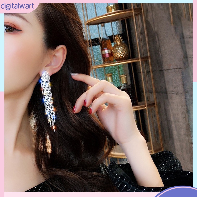 1 Đôi Bông Tai Tua Rua Đính Đá Lấp Lánh Dễ Phối Đồ Thời Trang Cho Nữ