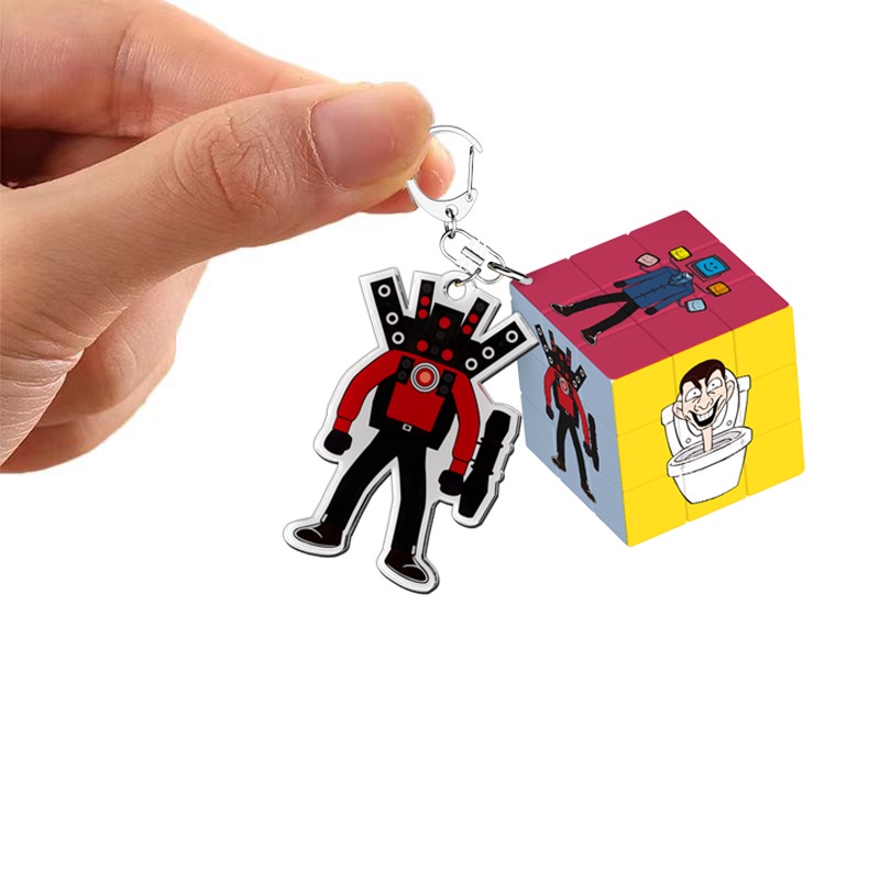Cool skibidi toilet rubik rubiks cube key chain hd uv bag mặt dây chuyền mới