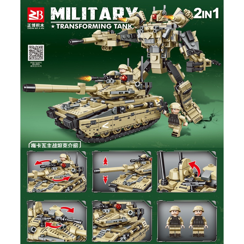 Đồ Chơi Lắp Ráp Xe Tăng Quân Đội Biến Hình 2 Trong 1 WW2