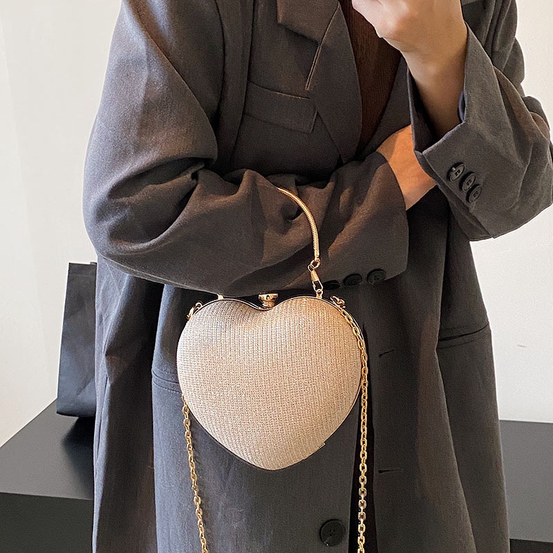 Túi Đeo Chéo Một Bên Vai Hình Trái Tim Kim Cương Sáng Bóng Thời Trang Mới Dành Cho Bạn Nữ