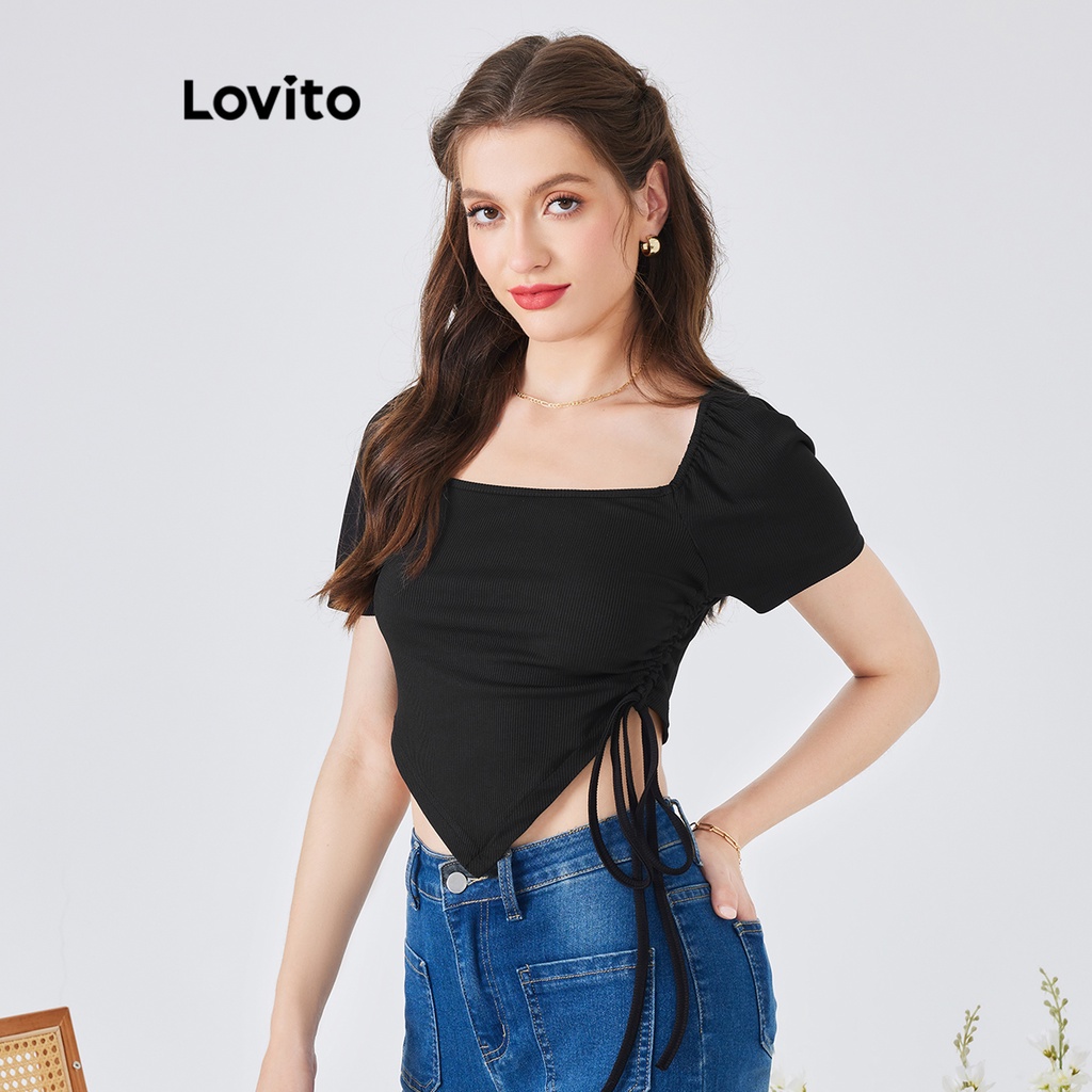 Áo thun trơn bất đối xứng Lovito L54ED024